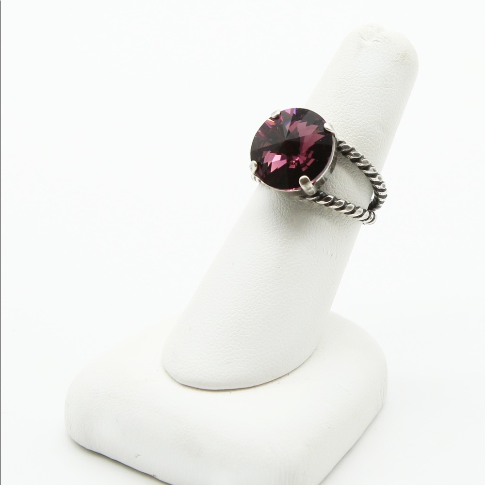 Antique Silver Adjustable Ring Purple Amethyst Cr… - image 2
